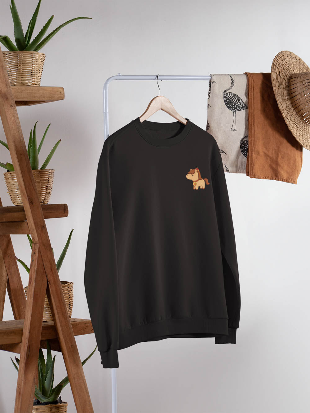 Black unisex sweatshirt with horse graphic