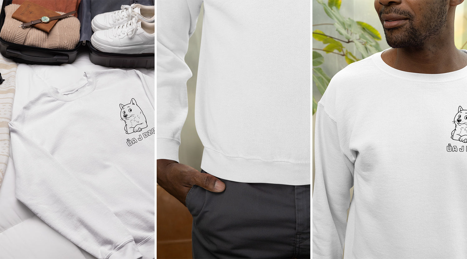 White sweatshirt with cute dog graphic